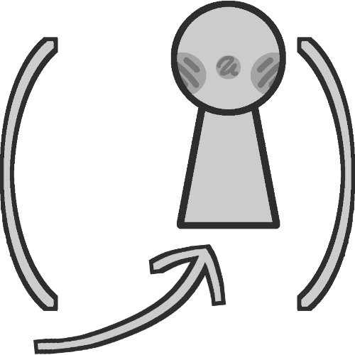 a simple grey white person inside of parenthesis. There is an arrow below the person and parenthesis that is pointing at the person